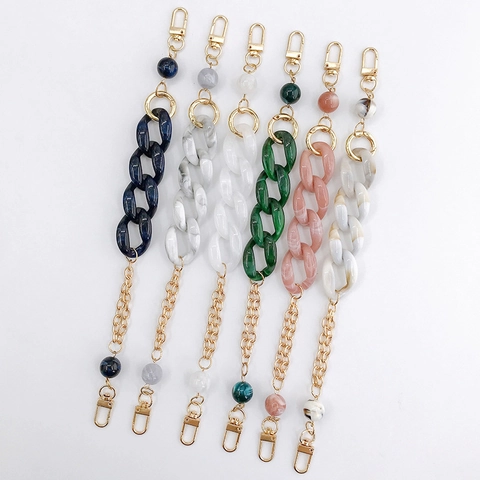 Vintage Acrylic Marble Pattern Bag Strap DIY Handmade Accessory With Gold Metal Chain And Beads For Phone Case Handbag Women