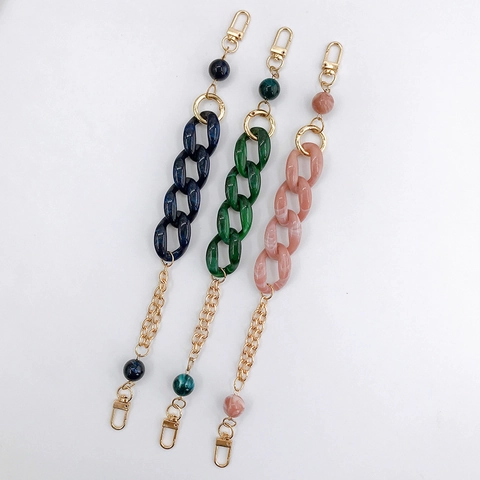 Vintage Acrylic Marble Pattern Bag Strap DIY Handmade Accessory With Gold Metal Chain And Beads For Phone Case Handbag Women