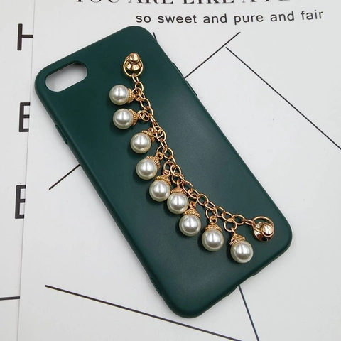 Mode Legierung Künstliche Perle Handyhülle Dekoration Kette Für Damen Elegante Herz Anhänger DIY Schmuck Zubehör