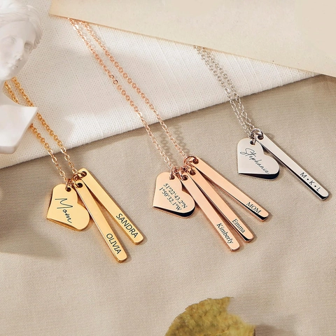 Gepersonaliseerde Roestvrijstalen Hart Balk Hanger Halsketting Graveerbare Naam Sieraden Voor Vrouwen Goud Roségold Zilver Cadeau