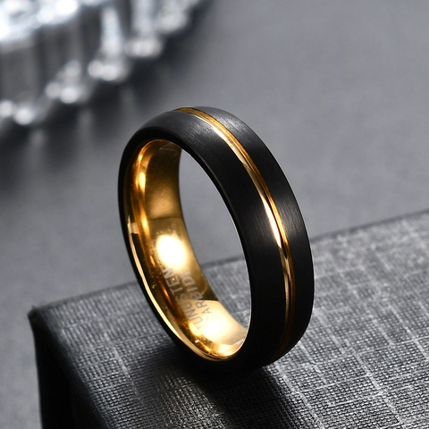 Minimalist Tungsten Carbide Black Gold Two Tone Ring For Men Women Matte Finish Polished Inner Stainless Steel Band Ring