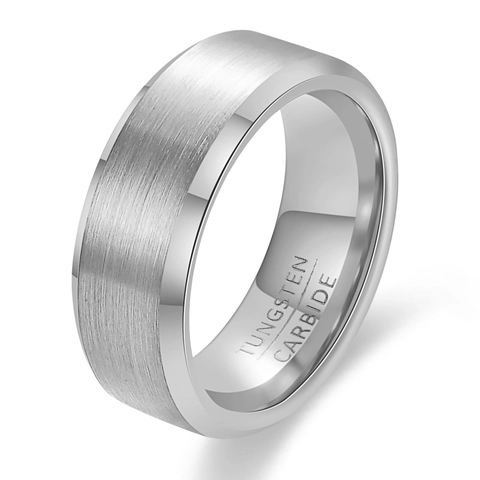 Men's Tungsten Carbide Ring Brushed Matte Finish Beveled Edge Polished Inner Minimalist Fashion Wedding Band Jewelry Gift