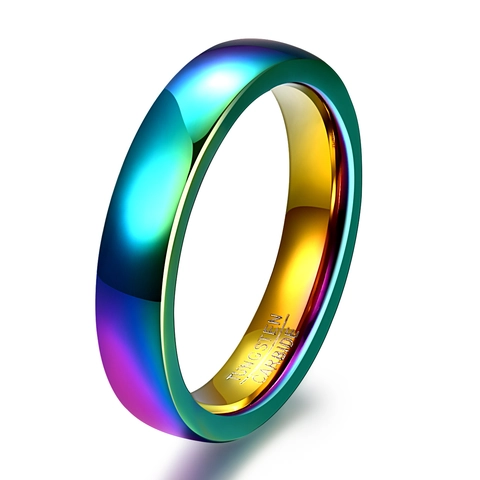 Minimalist Rainbow Tungsten Carbide Ring For Men Women Polished Gradient Multicolor Fashion Jewelry Wedding Engagement Band