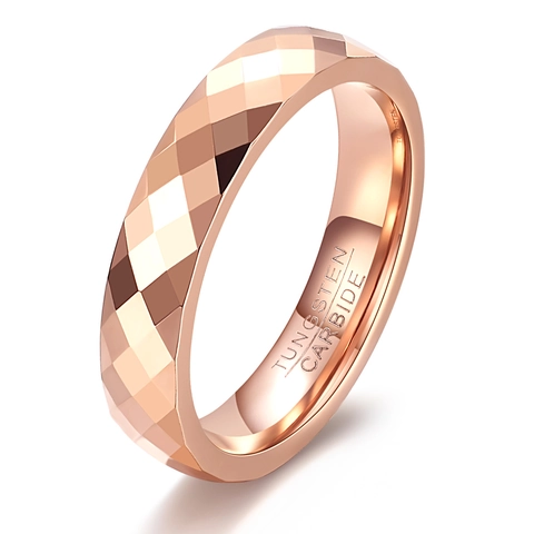 Luxury Rose Gold Tungsten Carbide Ring For Men Women Faceted Rhombus Geometric Couple Ring Wedding Band Fashion Jewelry