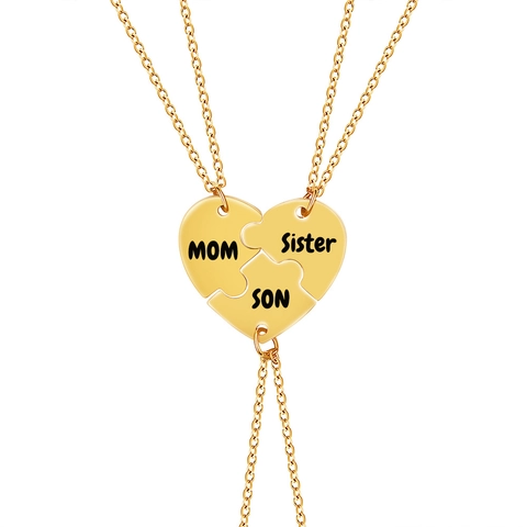 Stainless Steel Heart Puzzle Necklace Set Engraved Mom Sister Son Pendant Family Friendship Jewelry For Women Men
