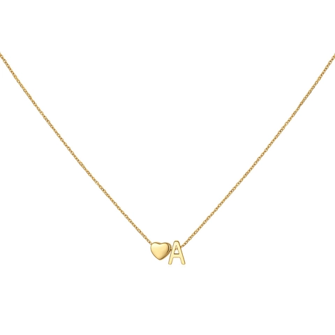 Personalized Initial Letter Heart Pendant Necklace 316L Stainless Steel 14K Gold Plated Name Choker Jewelry Gift For Women Girls