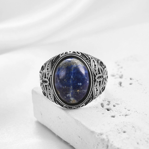 Vintage 304 Edelstahl Herren Ring Künstlicher Katzenaugenstein Eingelegt Boho Geschnitzte Blumen Antik Punk Band Ring Schmuck
