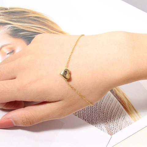 Minimalistische Roestvrijstalen Hart Initiaal Letter Armband 18K Verguld Gegraveerd Alfabet Charm Verstelbare Sieraden Voor Dames