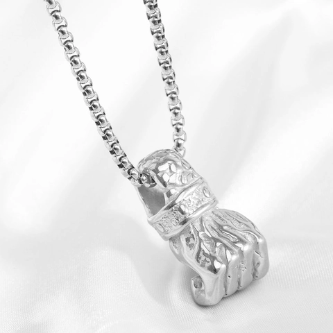 Vintage Hip Hop 304 Stainless Steel Fist Pendant Necklace For Men Women Streetwear Muscle Hand Jewelry Gift Box Chain