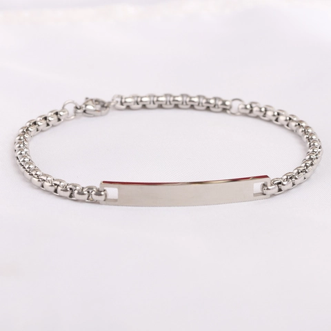 Minimalist Stainless Steel ID Bracelet For Women Polished Curved Plate Box Chain Gold Silver Adjustable Fashion Hand Jewelry