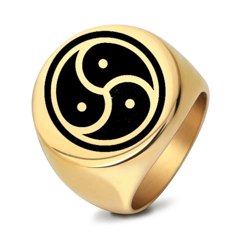 Vintage 304 Edelstahl Siegelring Für Herren Damen Rund Triskele BDSM Emblem Graviertes Band Fingerring Schmuck Geschenk