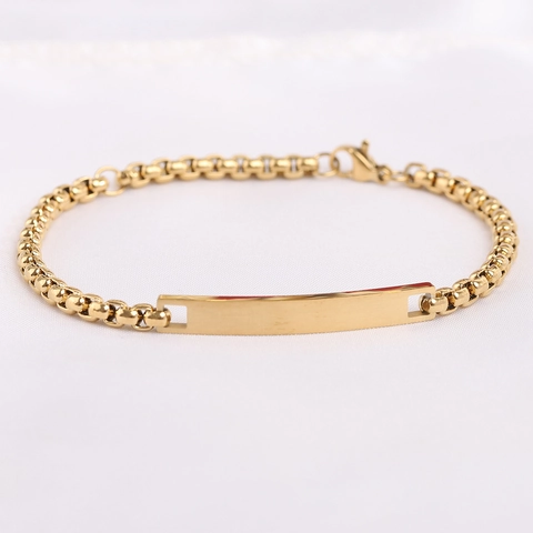 Minimalist Stainless Steel ID Bracelet For Women Polished Curved Plate Box Chain Gold Silver Adjustable Fashion Hand Jewelry