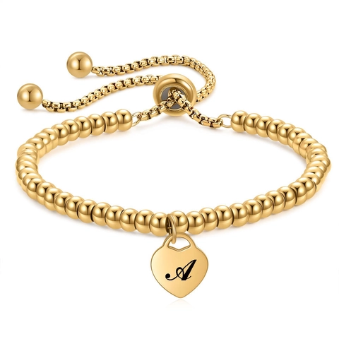 Bracciale in Acciaio Inossidabile Placcato Oro 14K con Cuore e Lettera Iniziale per Donna Braccialetto Regolabile Gioielli