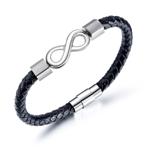 Men's Minimalist Infinity Leather Braided Bracelet Alloy Clasp Woven Wristband Casual Jewelry Accessory For Boys Gift