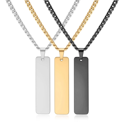 304 Stainless Steel Vertical Bar Pendant Necklace For Men Women Minimalist Geometric Mirror Polished Rectangle Bar Jewelry Gift