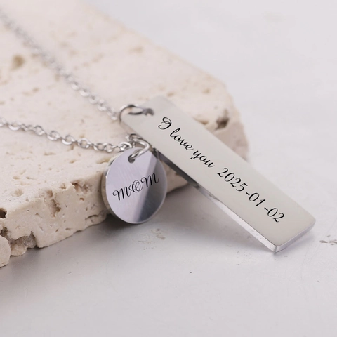 304 Roestvrij Staal Staaf En Schijf Dubbele Hanger Ketting Voor Vrouwen Gepolijst Minimalistisch Geometrische Ketting Mode Sieraden