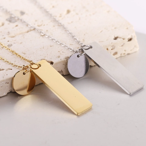 304 Roestvrij Staal Staaf En Schijf Dubbele Hanger Ketting Voor Vrouwen Gepolijst Minimalistisch Geometrische Ketting Mode Sieraden