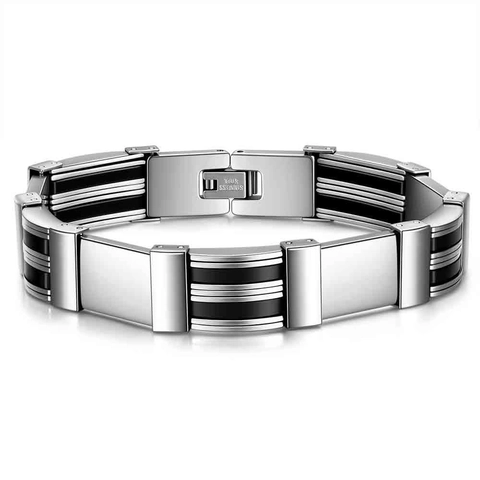 Ανδρικό Βιομηχανικό Στυλ Ανοξείδωτο Ατσάλι Σιλικόνη Βραχιόλι Ασημί Μαύρο Αλυσίδα Μοτοσικλέτας Μηχανικό Κόσμημα Χεριού