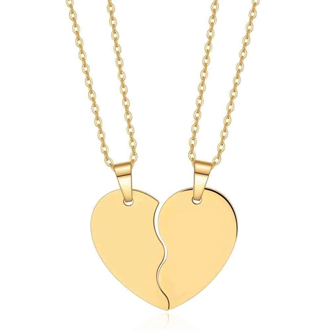 Stainless Steel Heart Puzzle Pendant Necklace Set For Couples Matching Love Friendship Jewelry Mirror Polished Gift