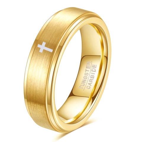 Tungsten Carbide Cross Ring Brushed Metal Laser Engraved Religious Band For Men Women Unisex Fashion Jewelry Religious Gift
