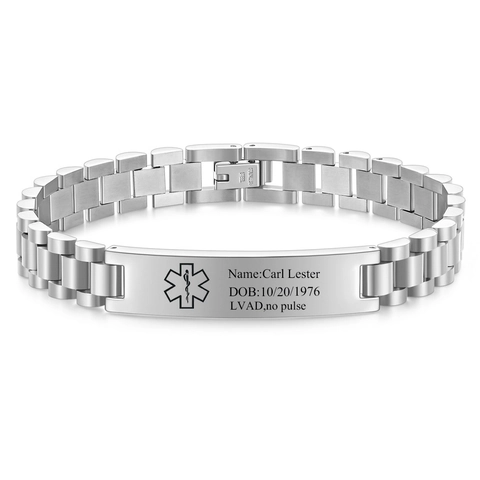 Medical Alert ID Bracelet For Men Women Stainless Steel Personalized Laser Engraved Star Of Life Link Wristband Jewelry