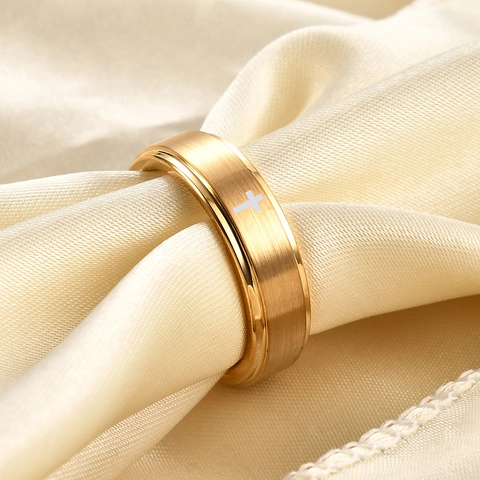Tungsten Carbide Cross Ring Brushed Metal Laser Engraved Religious Band For Men Women Unisex Fashion Jewelry Religious Gift