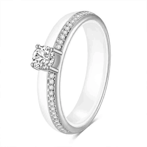 Fashion Ceramic Rhinestone Ring For Women Simple Geometric Single Row Inlaid Wedding Party Jewelry Finger Ring Gift