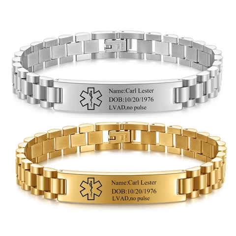 Medical Alert ID Bracelet For Men Women Stainless Steel Personalized Laser Engraved Star Of Life Link Wristband Jewelry