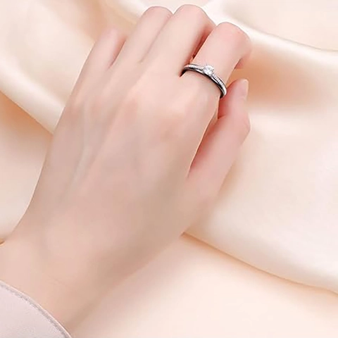 Mode Keramische Ring Voor Vrouwen Met Micro-ingelegde Zirconia Elegante Ronde Hoofdsteen Geometrisch Ontwerp Sieraden Bruiloft Feest Cadeau