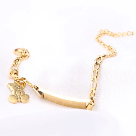 Roestvrij Staal Figaro Ketting ID Armband Voor Kinderen Graveerbaar Plaatje Hart Ster Kroon Beer Bedel Minimalistische Sieraden Cadeau Meisjes