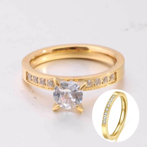 304 Stainless Steel Zirconia Ring For Women Gold Silver Plated Simple Elegant Eternity Wedding Band Engagement Solitaire Finger Ring