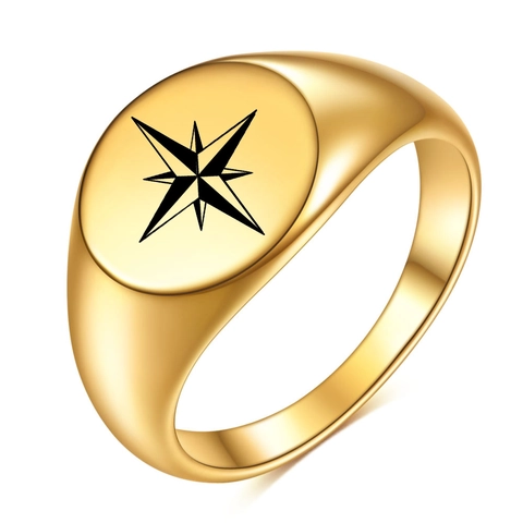 Vintage Stainless Steel Octagonal Star Signet Ring For Men Women Gold Silver Black Rose Gold Compass North Star Band Ring