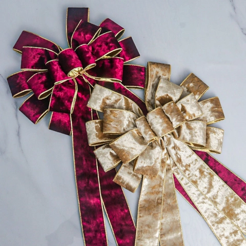 Large Velvet Christmas Bow Ribbon Bowknot With Metallic Gold Edge For Christmas Tree Decor Party Wedding Gift Box Decoration
