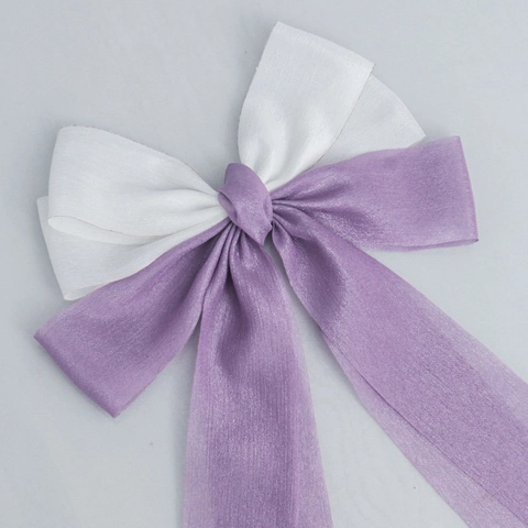 Elegante Grote Dubbellaagse Mesh Strik Haarklem Voor Dames Fairy Style Haaraccessoires Met Lange Linten Polyester Haarspeeld