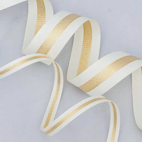 Polyester Grosgrain Ribbon With Gold Metallic Stripe For Gift Wrapping DIY Hair Bows Wedding Party Decoration Floral Ribbon