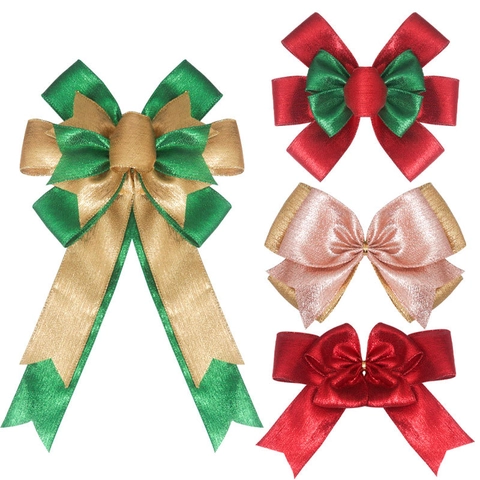 Grand Nœud de Noël Fait à la Main Cimier de Sapin en Polyester Pailleté pour Fête de Noël Boîte Cadeau Décoration Accessoires DIY