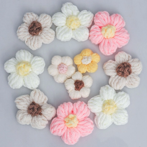 Handmade DIY Crochet Puff Flowers Soft Cotton Yarn Floral Ornament For Clothing Hat Bags DIY Craft Decor Accessories