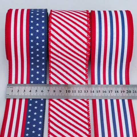 Patriotisches Dekoratives Band Stars And Stripes Rot Weiß Blau Drahtkante Band Für DIY Handwerk US Unabhängigkeitstag Webband