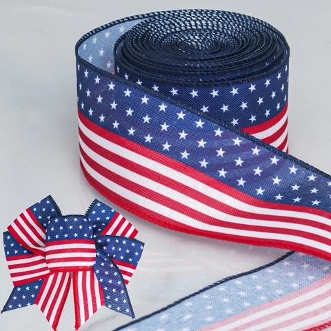 Patriotisches Dekoratives Band Stars And Stripes Rot Weiß Blau Drahtkante Band Für DIY Handwerk US Unabhängigkeitstag Webband
