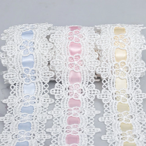 Polyester Wellenförmiges Hohles Band Wasserlösliche Bestickte Spitze Blumenbesatz Für DIY Kleidung Nähen Bekleidungszubehör