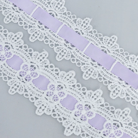 Polyester Wellenförmiges Hohles Band Wasserlösliche Bestickte Spitze Blumenbesatz Für DIY Kleidung Nähen Bekleidungszubehör