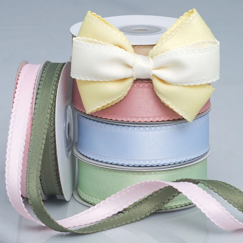Korean Style Scalloped Edge Satin Ribbon For DIY Bows Clothing Accessories Solid Color Wave Trim Craft Decorative Ribbon