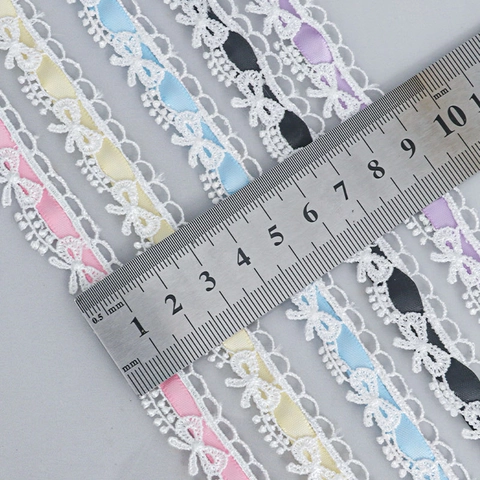 Spitzenborte Aus Polyester Mit Satinband Bestickt Schleife Lolita-Stil DIY Nähen Handwerk Für Kleidung Haarschmuck Wohnkultur Band Zubehör