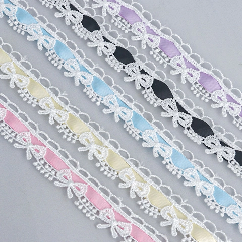 Spitzenborte Aus Polyester Mit Satinband Bestickt Schleife Lolita-Stil DIY Nähen Handwerk Für Kleidung Haarschmuck Wohnkultur Band Zubehör