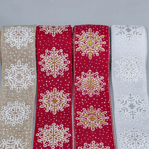 Weihnachten Schneeflocke Druck Leinen Optik Polyester Dekoband Für DIY Handwerk Geschenkverpackung Hochzeit Party Deko