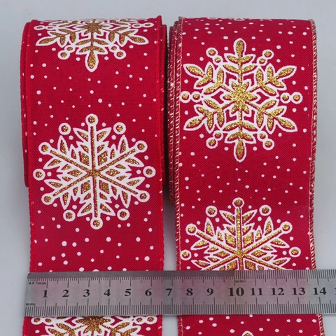 Weihnachten Schneeflocke Druck Leinen Optik Polyester Dekoband Für DIY Handwerk Geschenkverpackung Hochzeit Party Deko