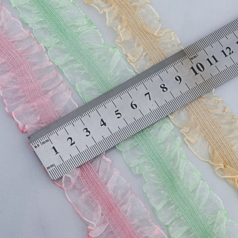 Elastic Ruffled Lace Trim Polyester Organza Ribbon For Dress Sofa Curtain Decoration Multicolor Pleated Lace Ribbon DIY Sewing Craft