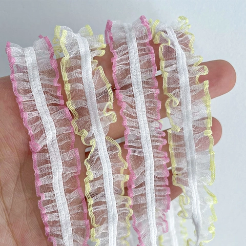 Pizzo Elasticizzato Arricciato per Fai da Te Accessori Abbigliamento Decorazione Cerchietti Nastro Decorativo in Poliestere Pieghettato