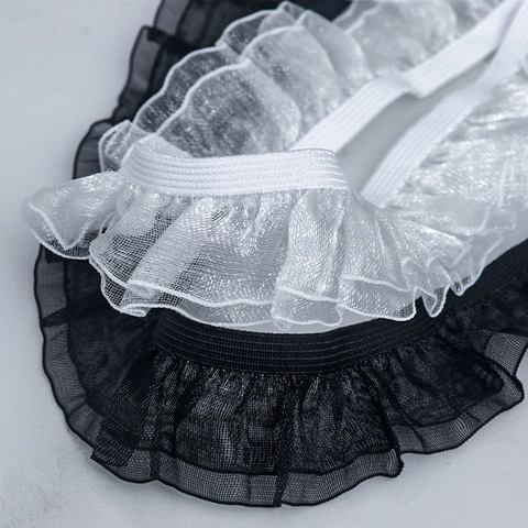 Garniture de Dentelle à Bande Élastique Plissée en Gaze de Neige à Double Couche Pour Bricolage Vêtements Rideaux Décoration Textile Maison