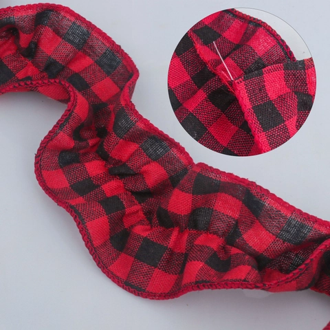 Christmas Red And Black Buffalo Plaid Burlap Ribbon With Pleated Ruffle Edge Natural Jute Ribbon For Tree Topper Wall Decoration